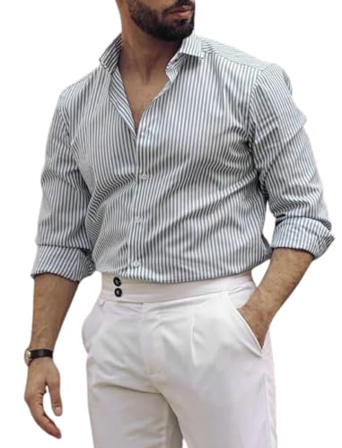 IndoPrimo Men's Slim-Fit Striped Shirt