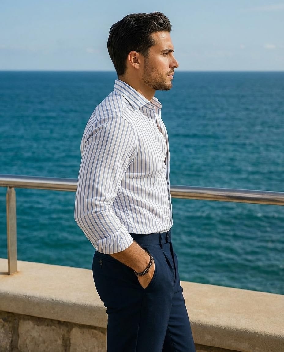IndoPrimo Men's Slim-Fit Striped Shirt