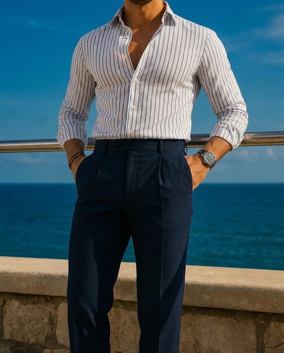 IndoPrimo Men's Slim-Fit Striped Shirt