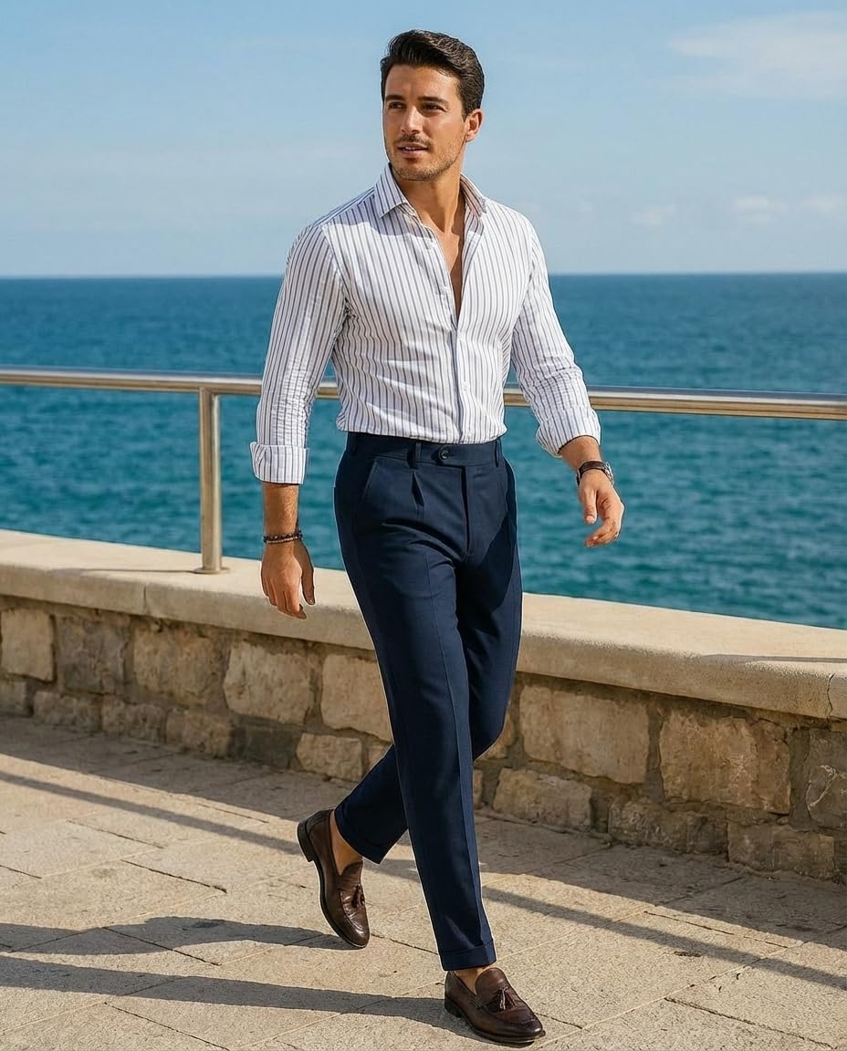 IndoPrimo Men's Slim-Fit Striped Shirt
